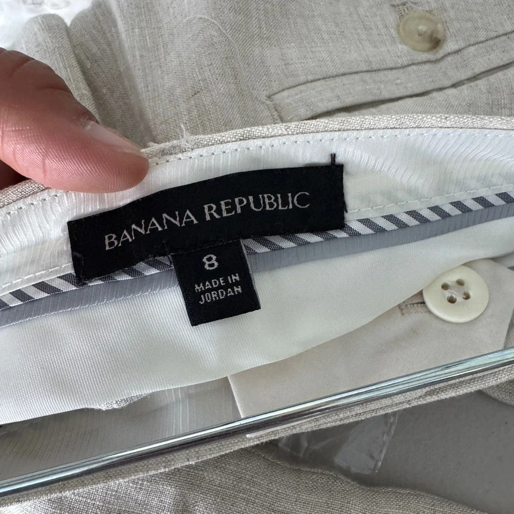 Banana Republic Avery Linen Pants Womens 8 Beige Straight Leg Trousers Neutral